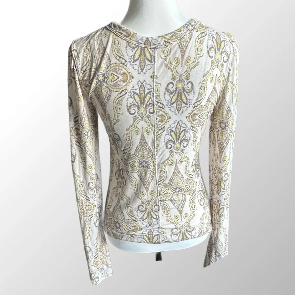 Free People Aloha Mai Tai Ivory and Gray Lace Up‎ Long Sleeve top Size Medium